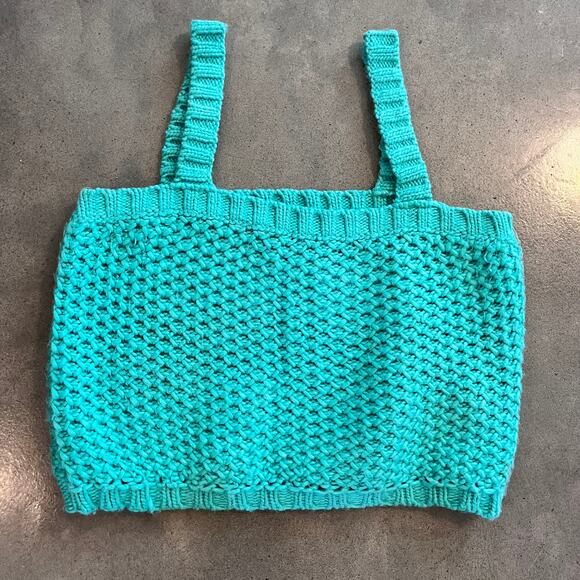 ASOS Design CURVE Crochet knitted cami waffle stitch teal womens Large crop top - Picture 5 of 6